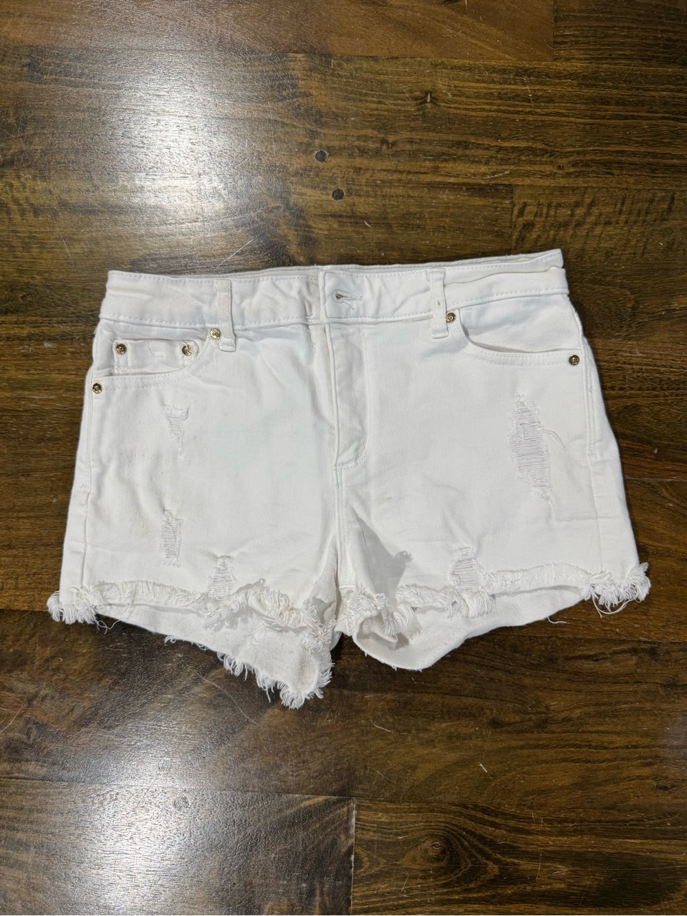 Tractr White Distressed Frayed Hem Denim Shorts - tween size 16